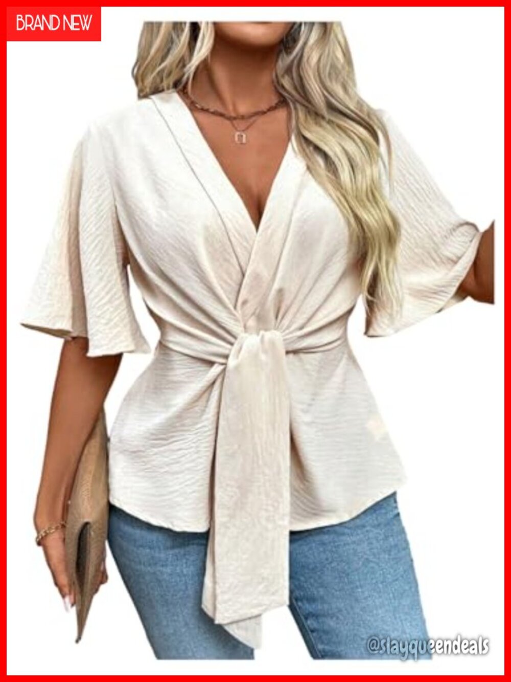 Women's Plus Size Wrap Blouse Peplum Short Sleeve V-Neck Top